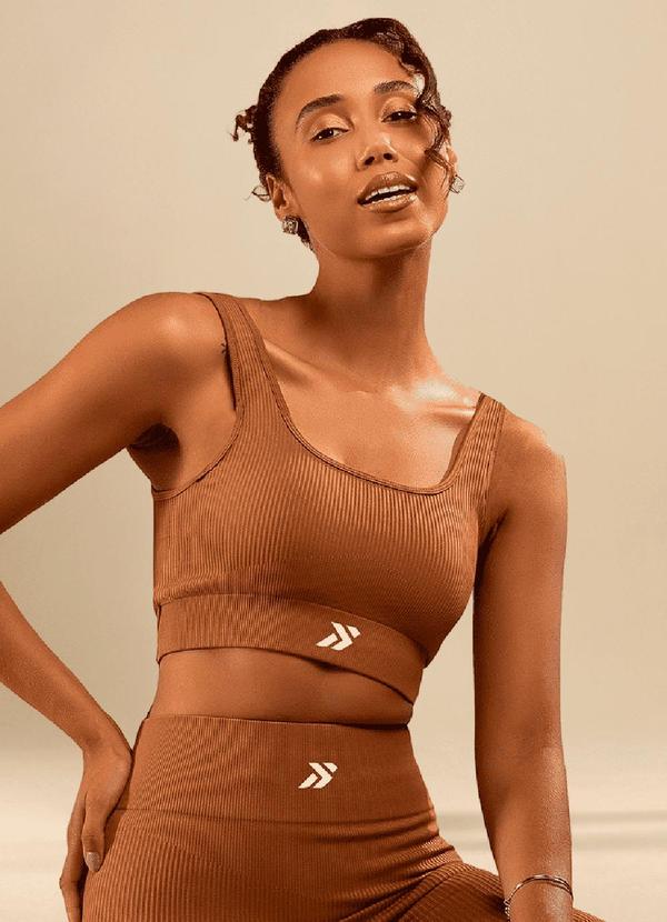 Basic Pro - Top Fitness Canelado Cropped Marrom 1