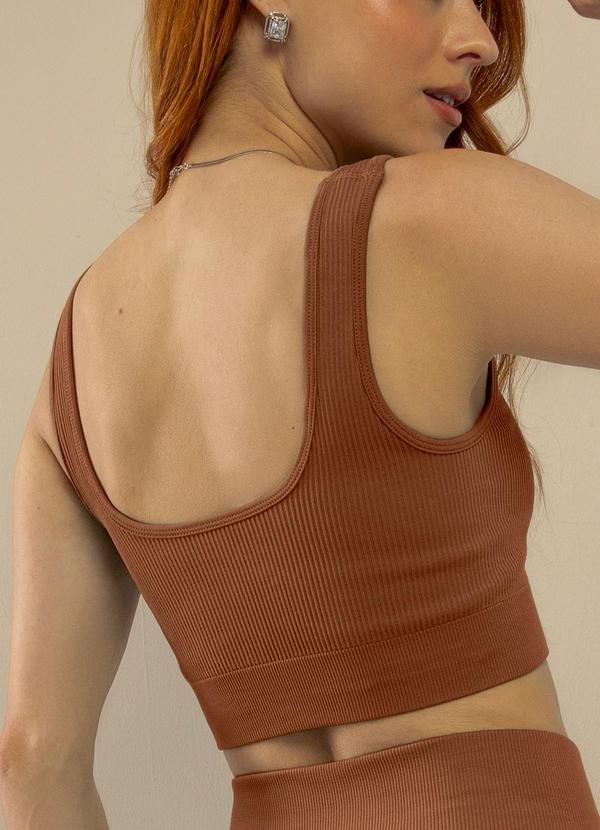 Basic Pro - Top Fitness Canelado Cropped Marrom 2