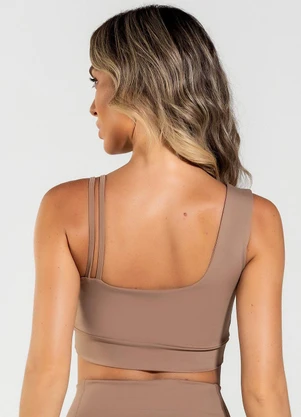 Vouq - Top Fitness Fit-Tech Feminino Dual Run Amêndoa - VOUQ