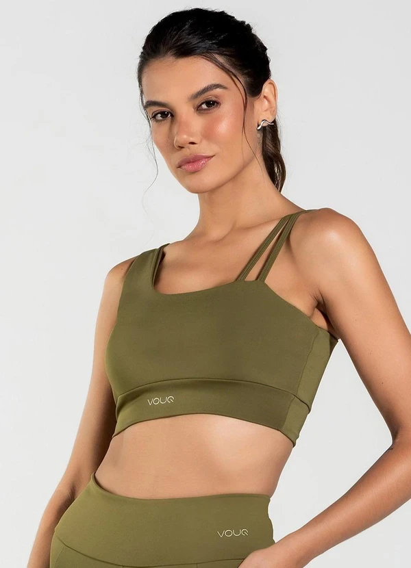 Vouq - Top Fitness Fit-Tech Feminino Dual Run Musgo