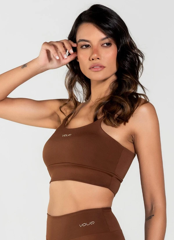 Vouq - Top Fitness Fit-Tech Feminino Essential Marrom