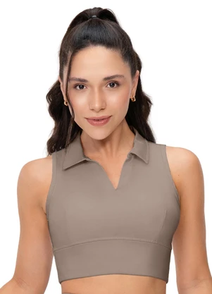 Zee Rucci - Top Fitness Gola Polo com Bojo Removível Cinza - ZEE RUCCI