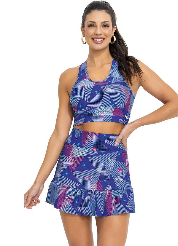 Jancris - Top Geométrica Azul em Malha com Elastano 7