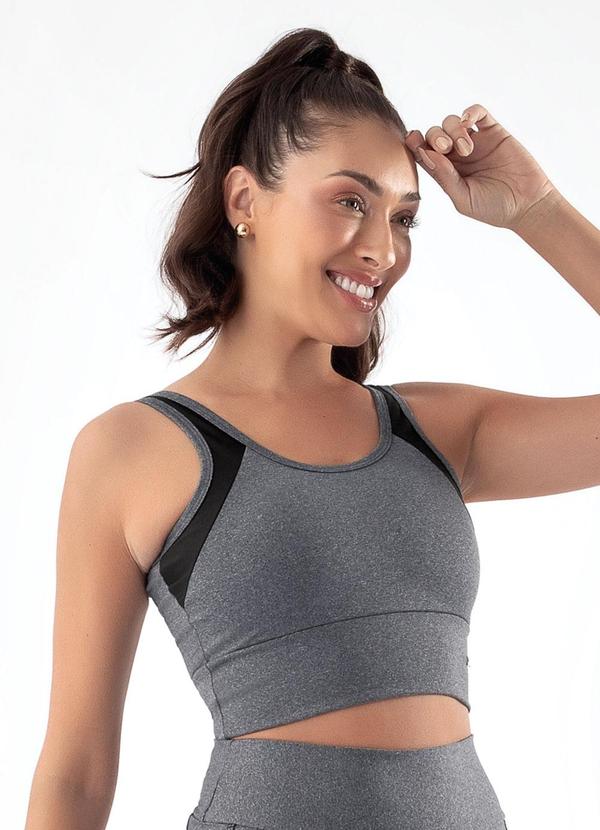 Jancris - Top Mescla e Preto em Malha com Elastano