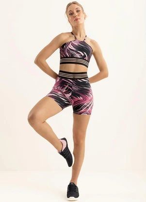 Top (Ondas Pink) Decote Halter Sawary Fitness - SAWARY FITNESS