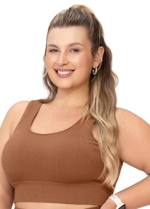 Zee Rucci - Top Plus Canelado com Bojo Removível Marrom - ZEE RUCCI