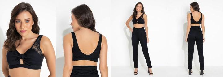 Top Preto com Renda e Vazado na Frente