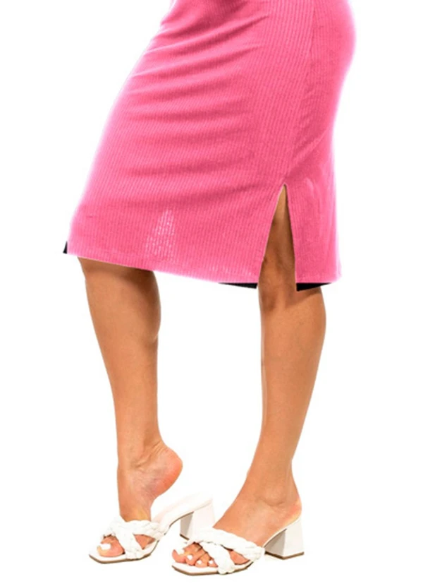 Cobertura - Vestido Midi Básico Manga Curta Rosa  3