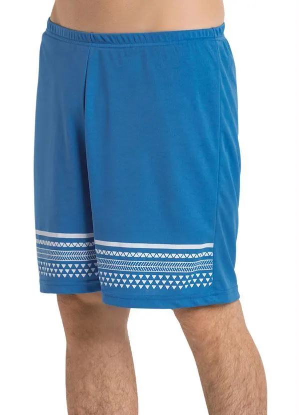 Moda Pop - Bermuda Azul com Estampa e Elástico na Cintura