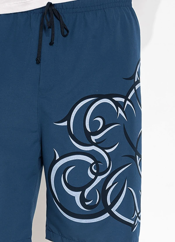 Moda Pop - Bermuda Azul com Estampa Localizada e Cordel 3
