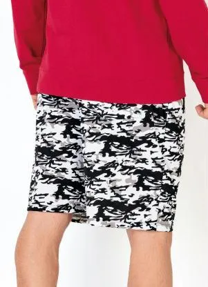 Moda Pop - Bermuda Camuflada com Bolsos Preta e Branca - MODA POP