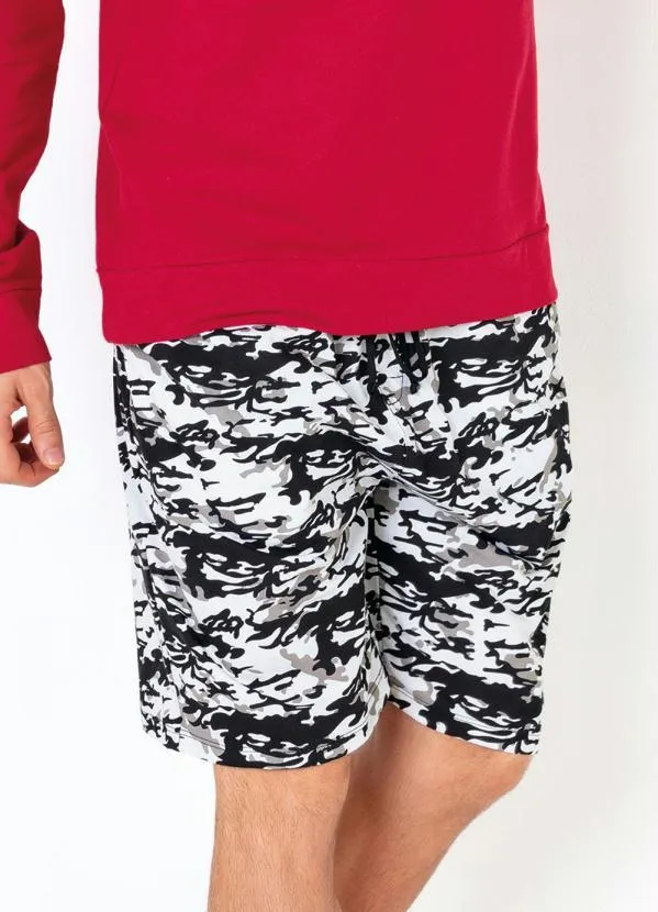 Moda Pop - Bermuda Camuflada com Bolsos Preta e Branca