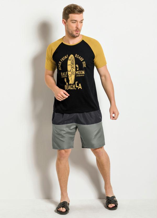 Moda Pop - Bermuda Cinza com Recorte em Preto 3