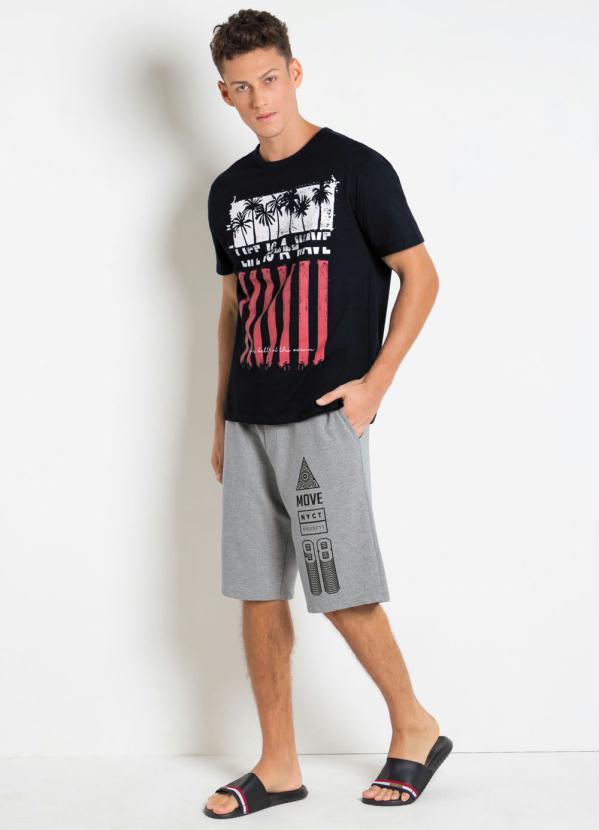 Outlet - Bermuda com Bolsos e Estampa na Lateral Mescla 3