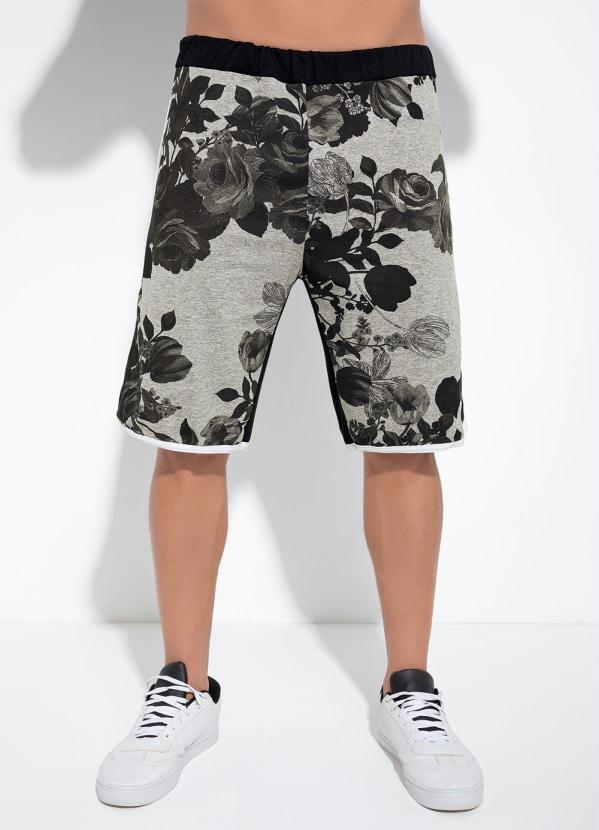 Moda Pop - Bermuda Floral Preta com Detalhe nas Laterais
