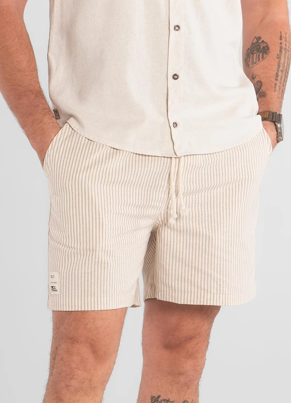 The Philippines - Bermuda Listrada em Algodão Marrom 4