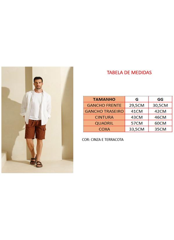 Rafree - Bermuda Masc Slim Linho Cargo Cinza 4