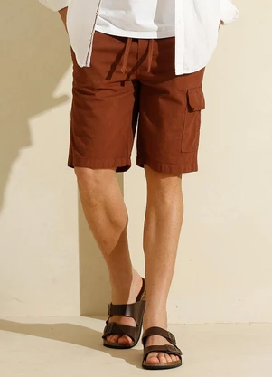 Outlet - Bermuda Masc Slim Linho Cargo Terracot - OUTLET