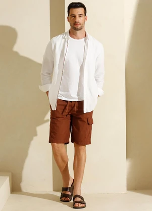 Queima Estoque - Bermuda Masc Slim Linho Cargo Terracot - QUEIMA ESTOQUE