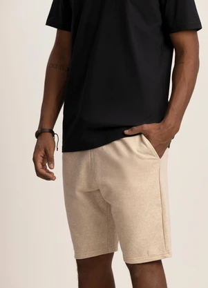 Fico - Bermuda Masculina de Moletom com Linho Bege - FICO