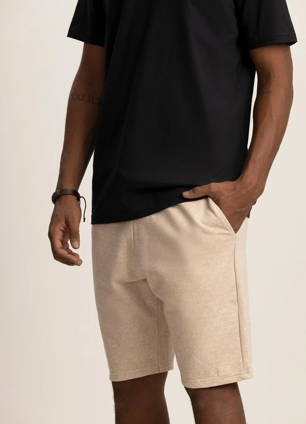 Fico - Bermuda Masculina de Moletom com Linho Bege 1