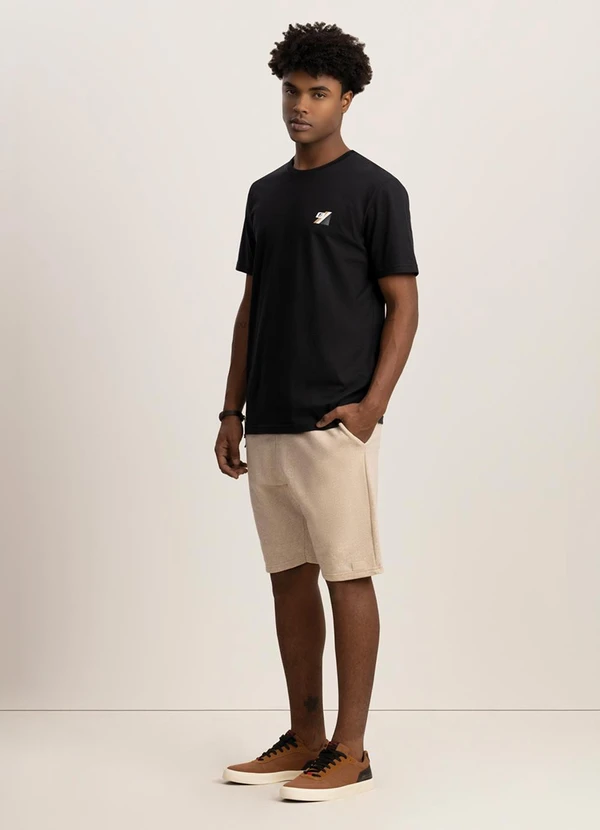 Fico - Bermuda Masculina de Moletom com Linho Bege 2