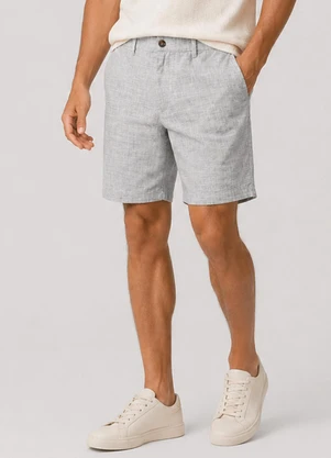 Diametro - Bermuda Masculina em Ramie Rajado Cinza - DIAMETRO