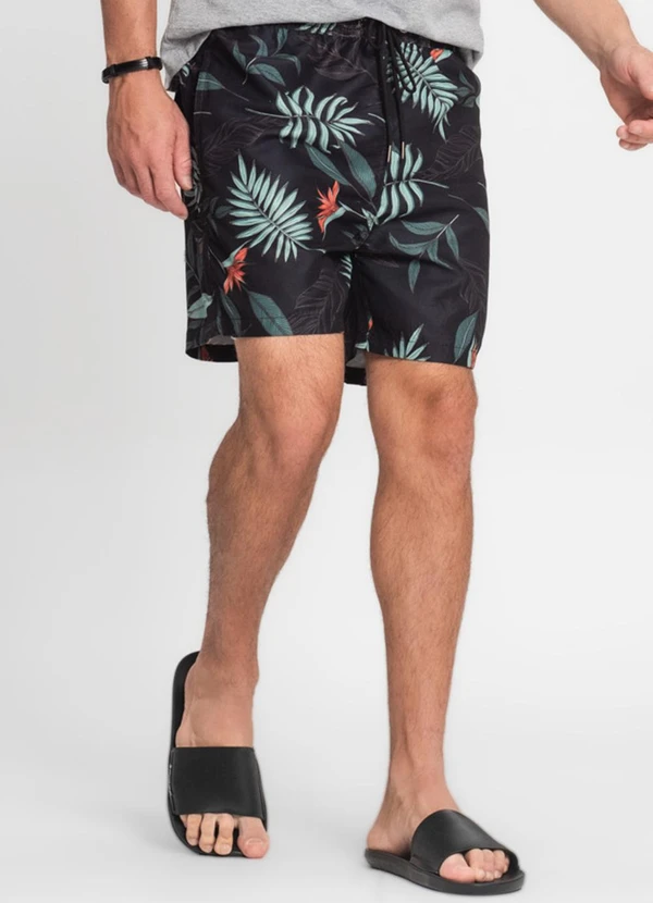 Rovitex - Bermuda Masculina Microfibra Estampada Preto