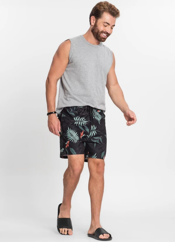 Rovitex - Bermuda Masculina Microfibra Estampada Preto 3