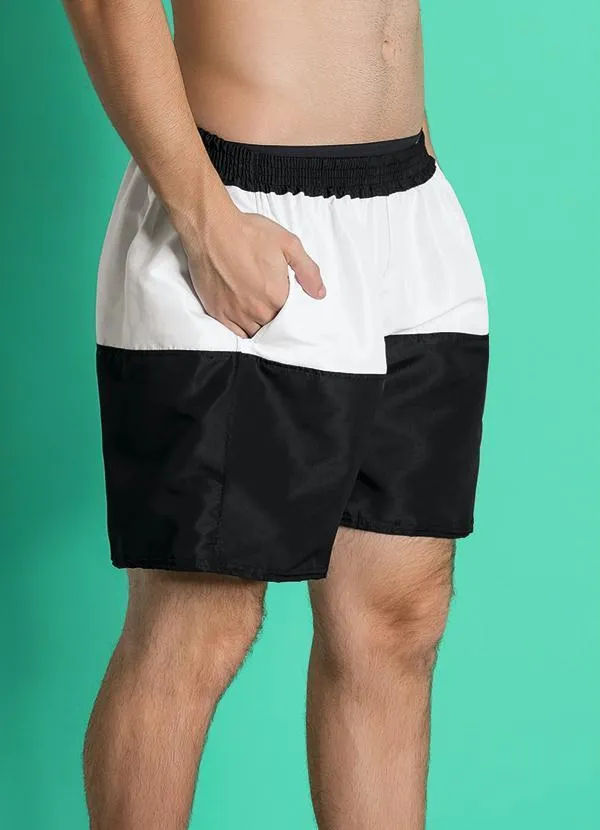 Moda Pop - Bermuda Masculina Preta e Branca