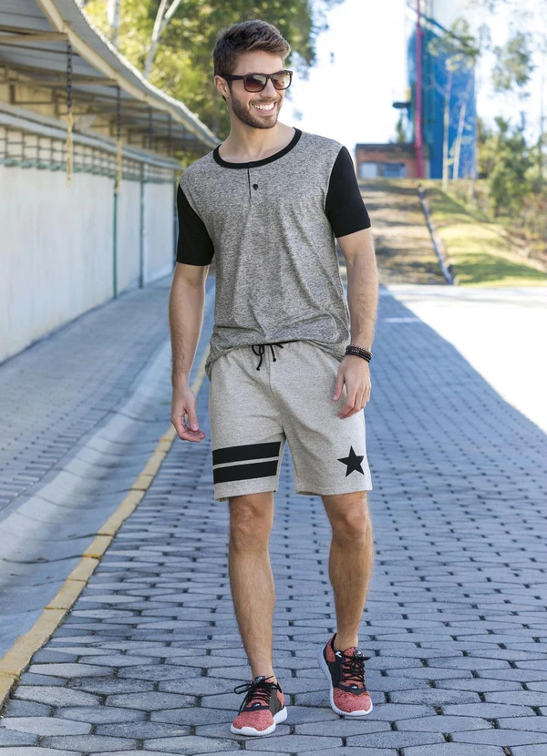 Moda Pop - Bermuda Mescla e Preta com Listras e Estrela 5