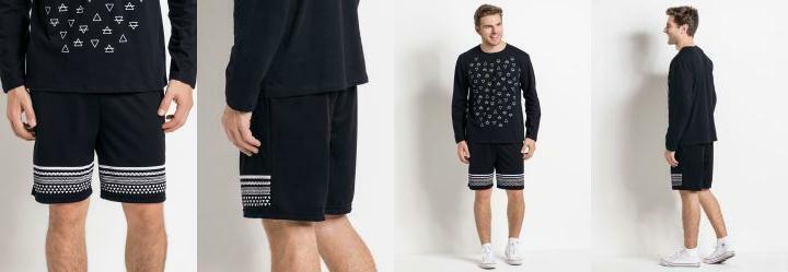 Bermuda Preta com Estampa e Elstico na Cintura