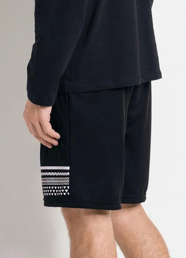 Moda Pop - Bermuda Preta com Estampa e Elástico na Cintura 2