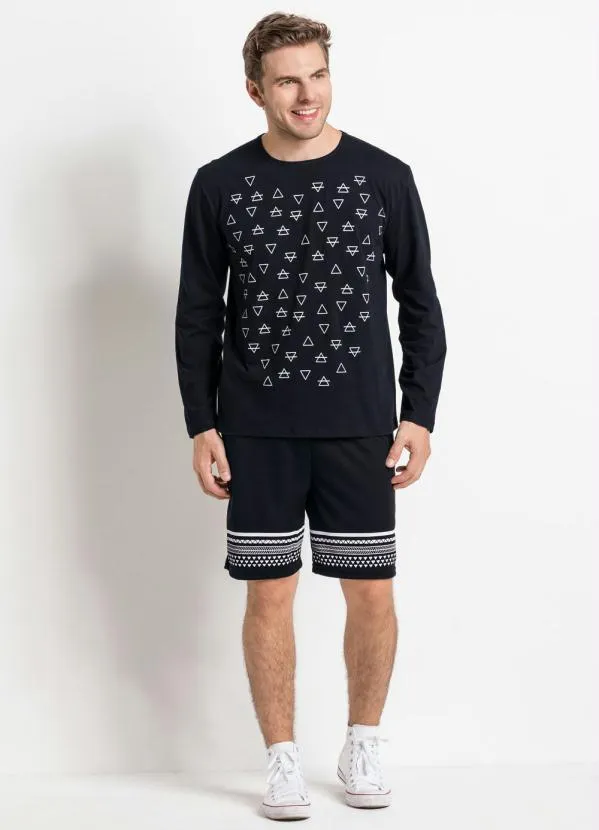 Moda Pop - Bermuda Preta com Estampa e Elástico na Cintura 3