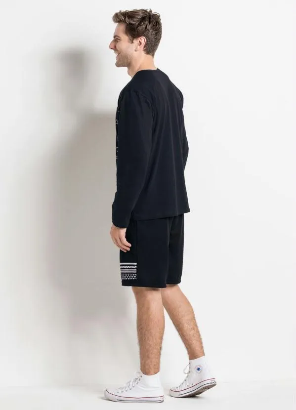 Moda Pop - Bermuda Preta com Estampa e Elástico na Cintura 4