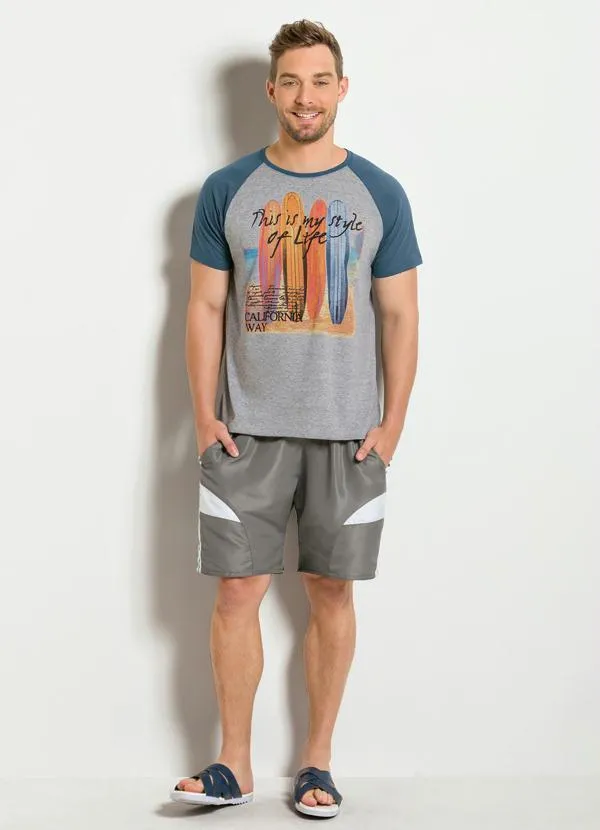 Moda Pop - Bermuda Preta e Cinza com Listras Laterais 3