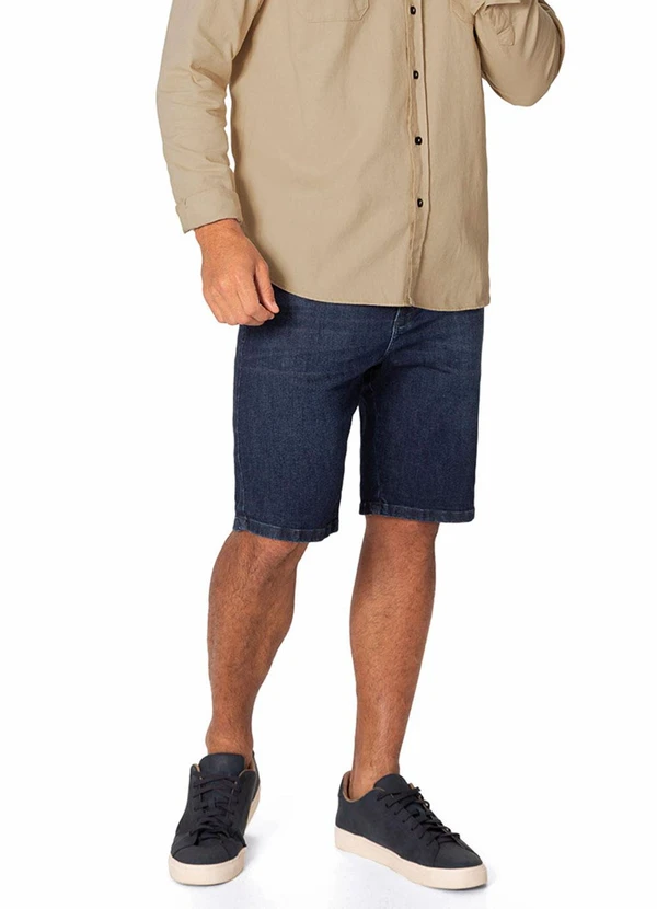 Malwee - Bermuda Slim Jeans com Bigodes Azul Escuro