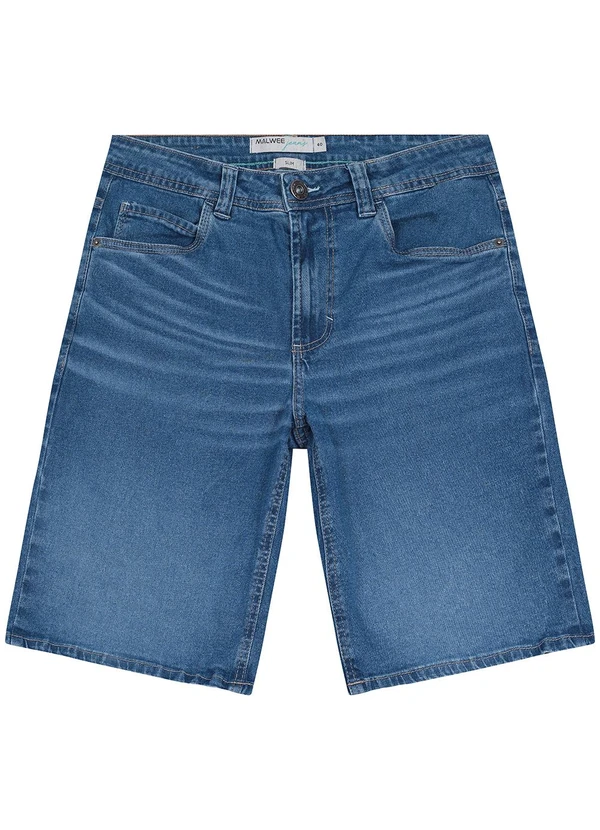 Malwee - Bermuda Slim Jeans Estonado Azul