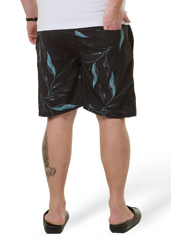 Long Insland - Bermuda Sublimada Tactel Folhas Preto 2
