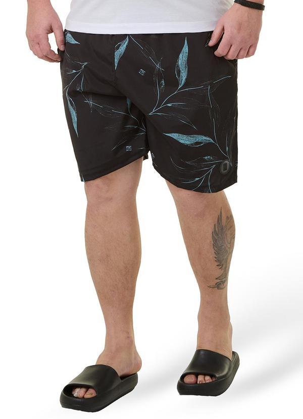 Long Insland - Bermuda Sublimada Tactel Folhas Preto