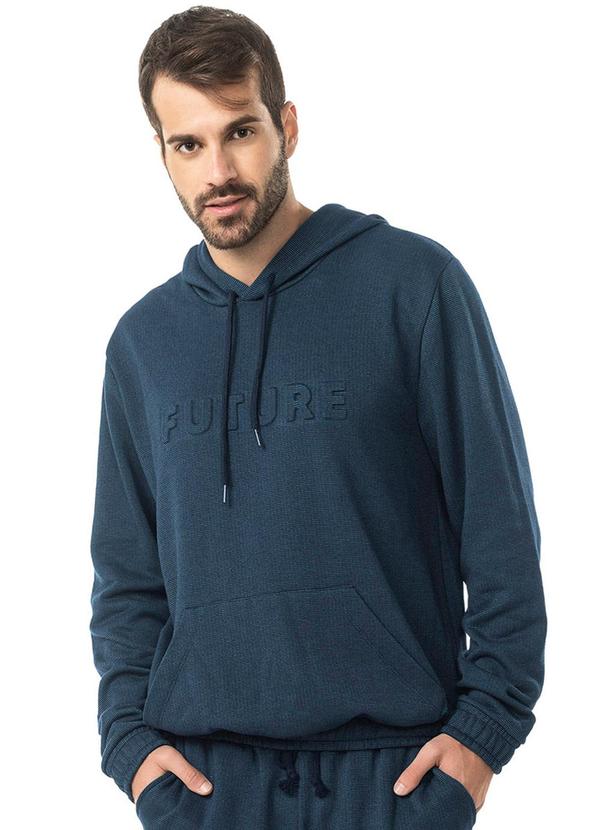 Diametro - Blusao com Capuz Moletom Listrinha Felpa Azul