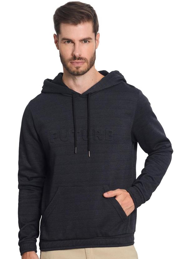 Diametro - Blusao com Capuz Moletom Listrinha Felpa Preto