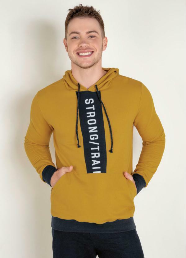 Outlet - Casaco com Capuz e Estampa na Frente Amarelo