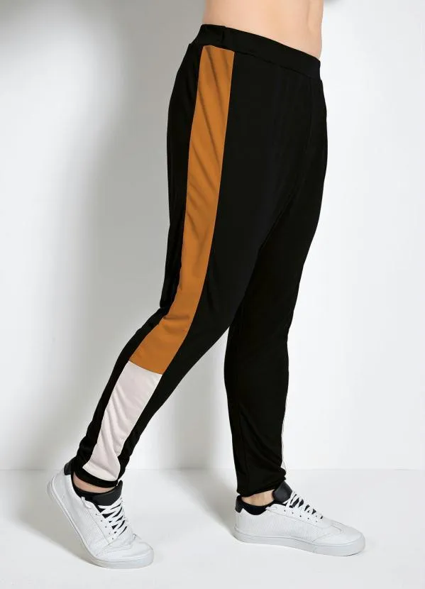 Moda Pop - Calça Caramelo, Preto e Branco com Recortes 3