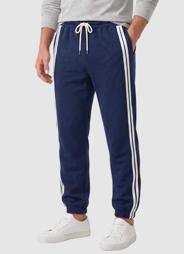 Yends Fashion - Calça Masc Jacquard 3 Bolsos Faixa Lateral Azul