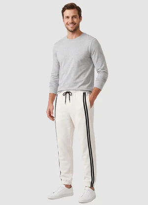 Yends Fashion - Calça Masc Jacquard 3 Bolsos Faixa Lateral Branc - YENDS FASHION