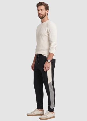 Yends Fashion - Calça Masc Jacquard 3 Bolsos Recorte Lateral Pre - YENDS FASHION