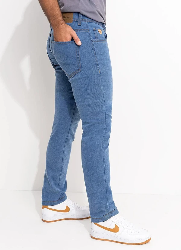 Moda Pop - Calça Jeans  Tradicional com Elastano Azul Claro 3