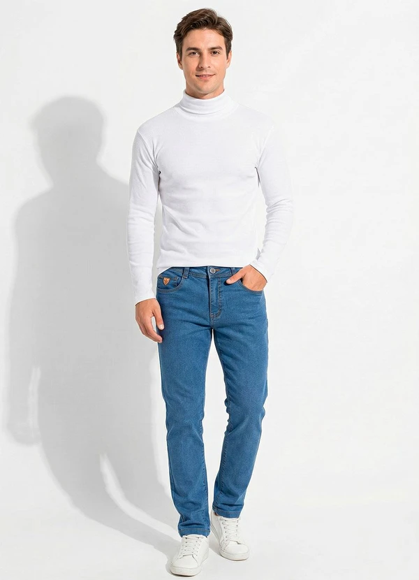 Moda Pop - Calça Jeans  Tradicional com Elastano Azul Claro 4