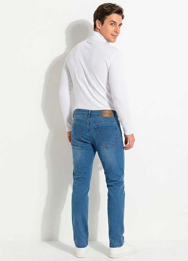 Moda Pop - Calça Jeans  Tradicional com Elastano Azul Claro 5